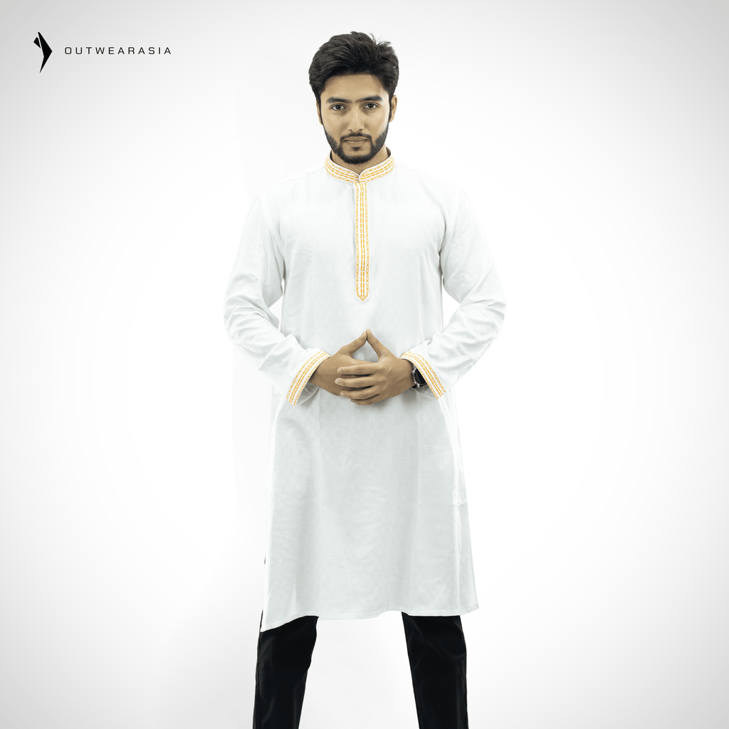 Outwear Exclusive Cotton Embroidery Panjabi- A3_White