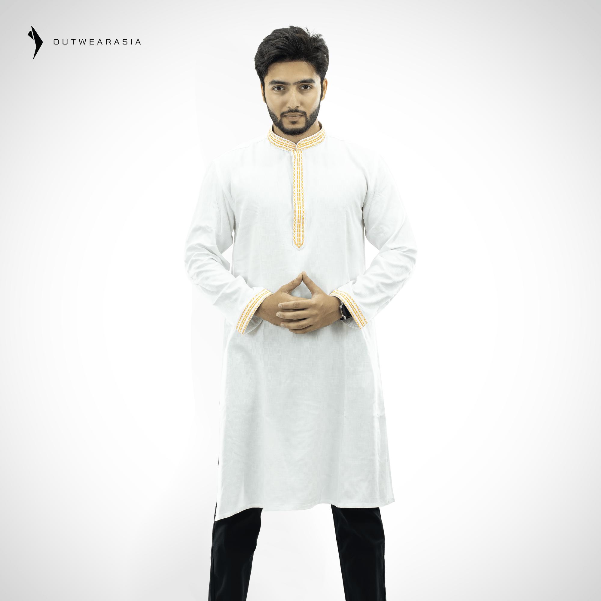 Outwear Exclusive Cotton Embroidery Panjabi- A3_White
