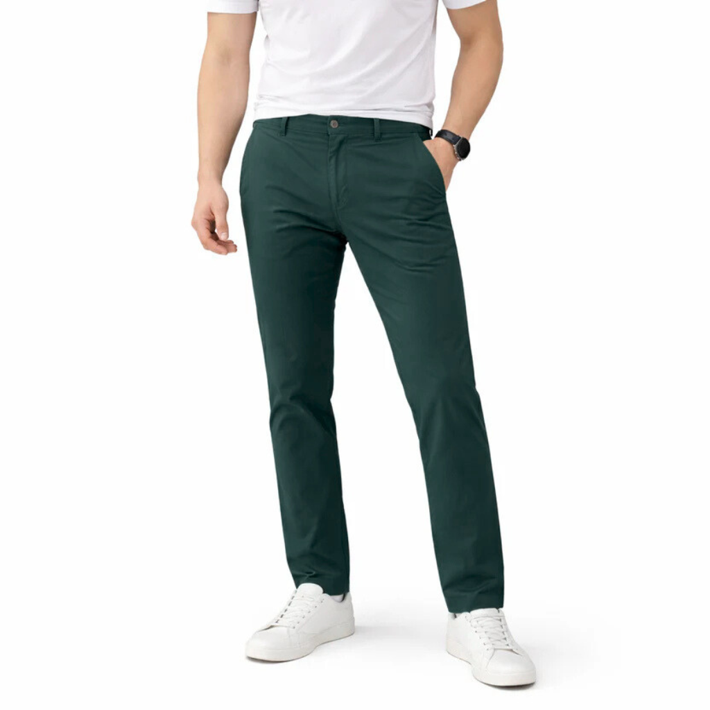 Men’s Slim Fit Olive Green Stretch Chinos – Canvas Cotton Fabric
