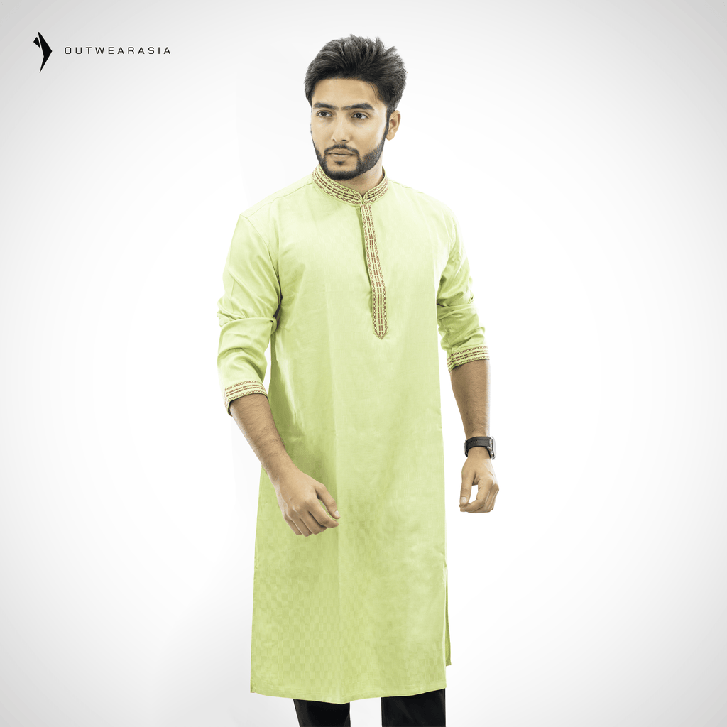 Outwear Exclusive Cotton Embroidery Panjabi - A3_Lemon