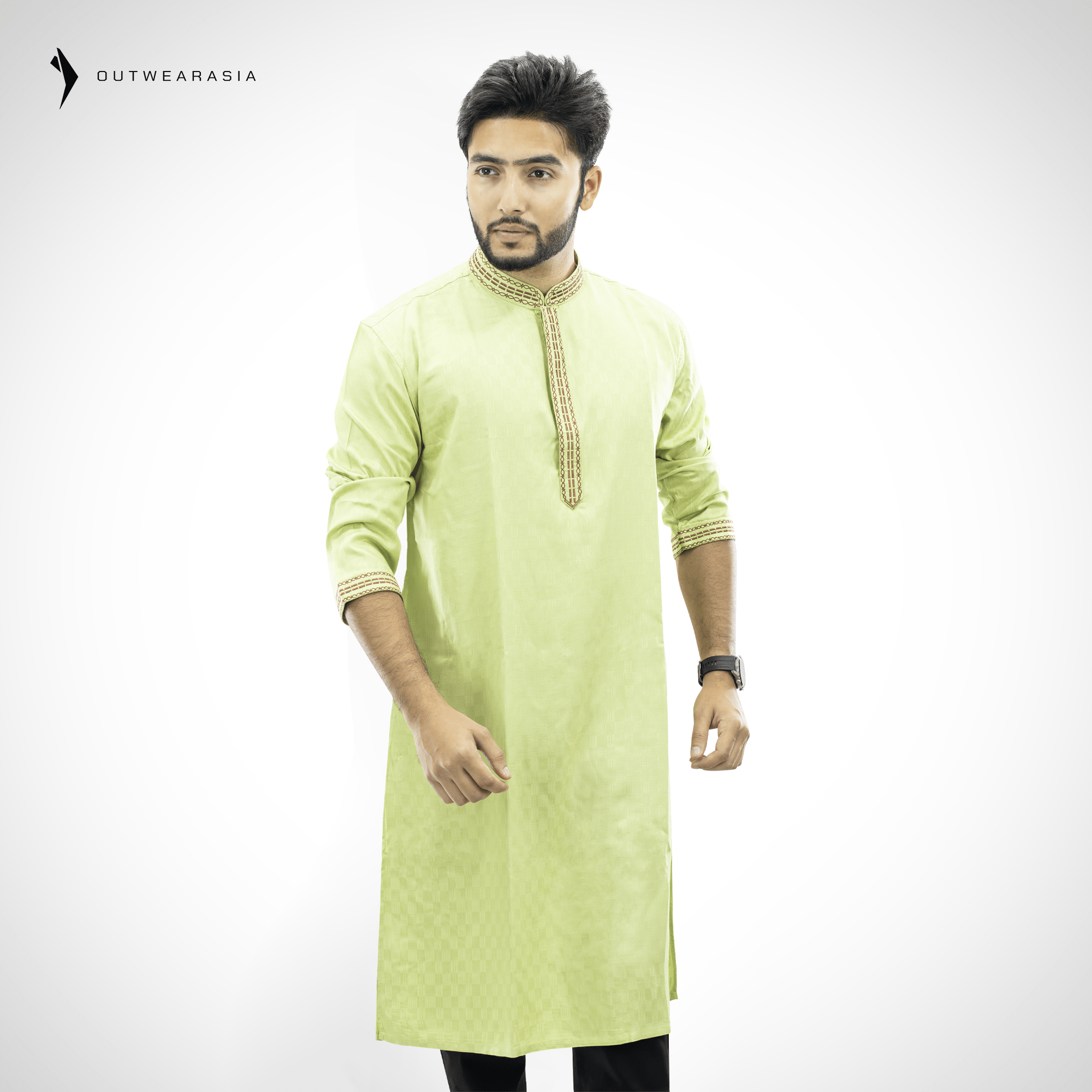Outwear Exclusive Cotton Embroidery Panjabi - A3_Lemon