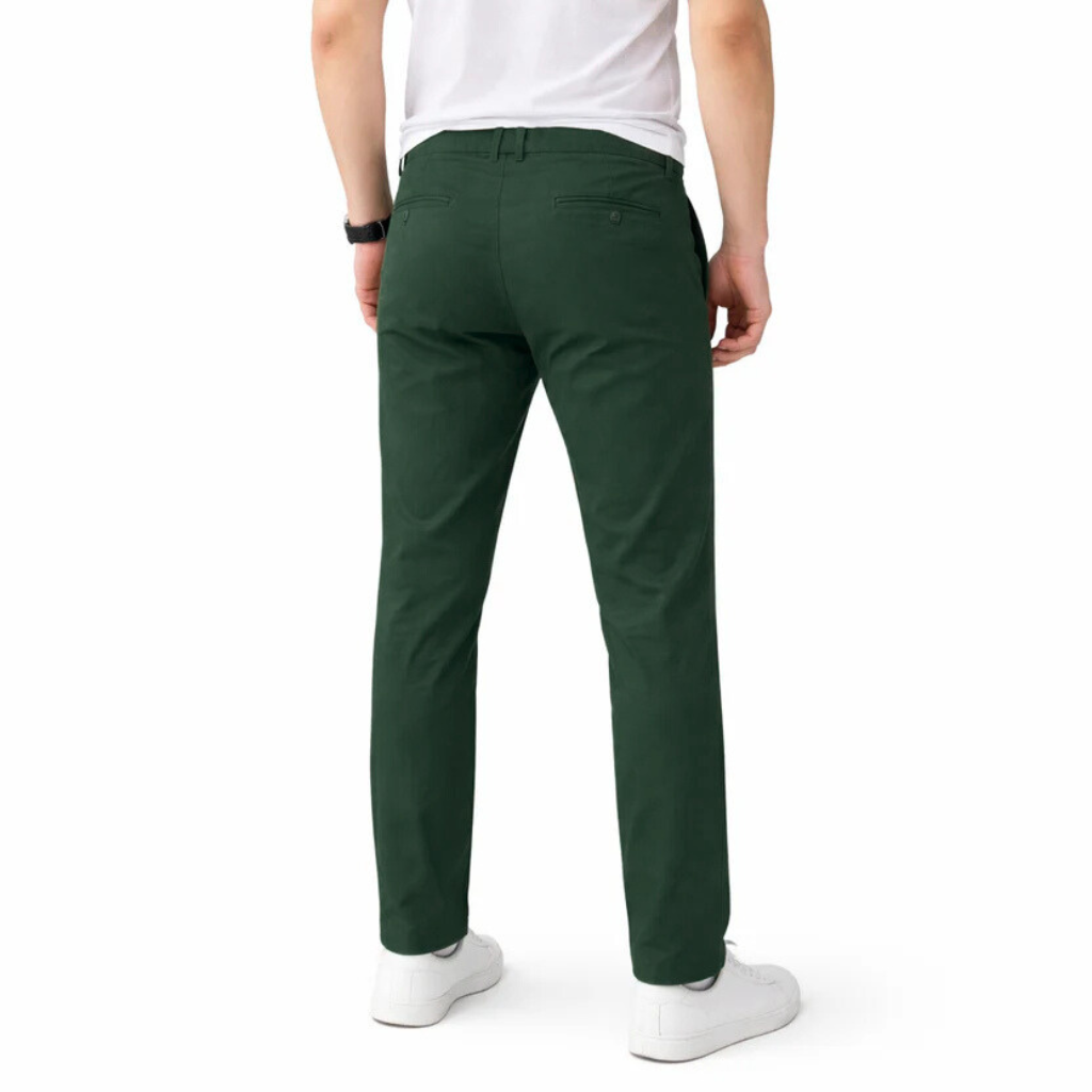 Men’s Slim Fit Olive Green Stretch Chinos – Canvas Cotton Fabric