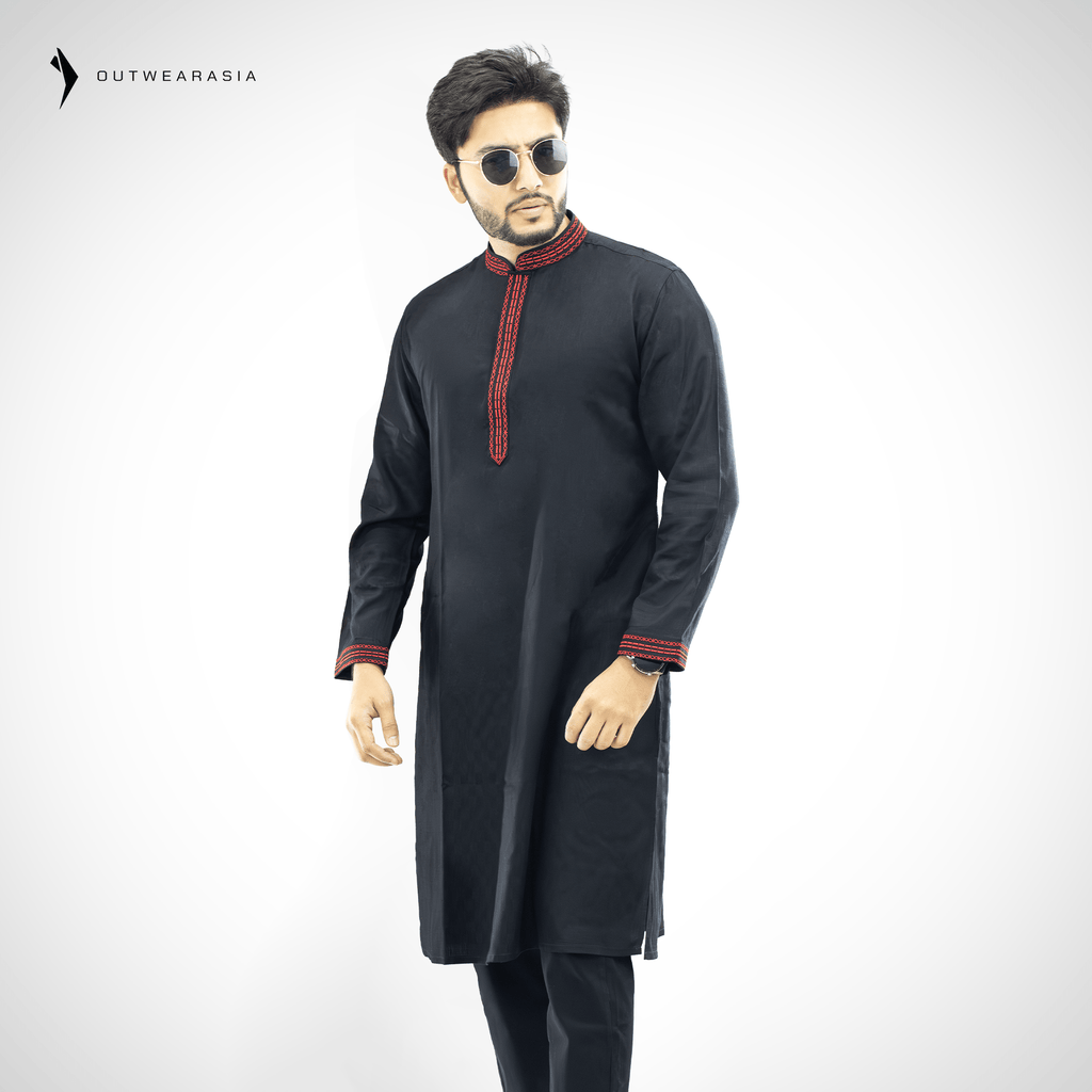 Outwear Exclusive Cotton Embroidery Panjabi - A3_Black
