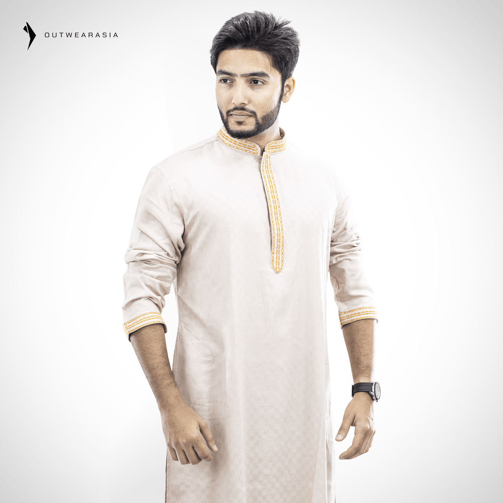 Outwear Exclusive Cotton Embroidery Panjabi - A3_Beige