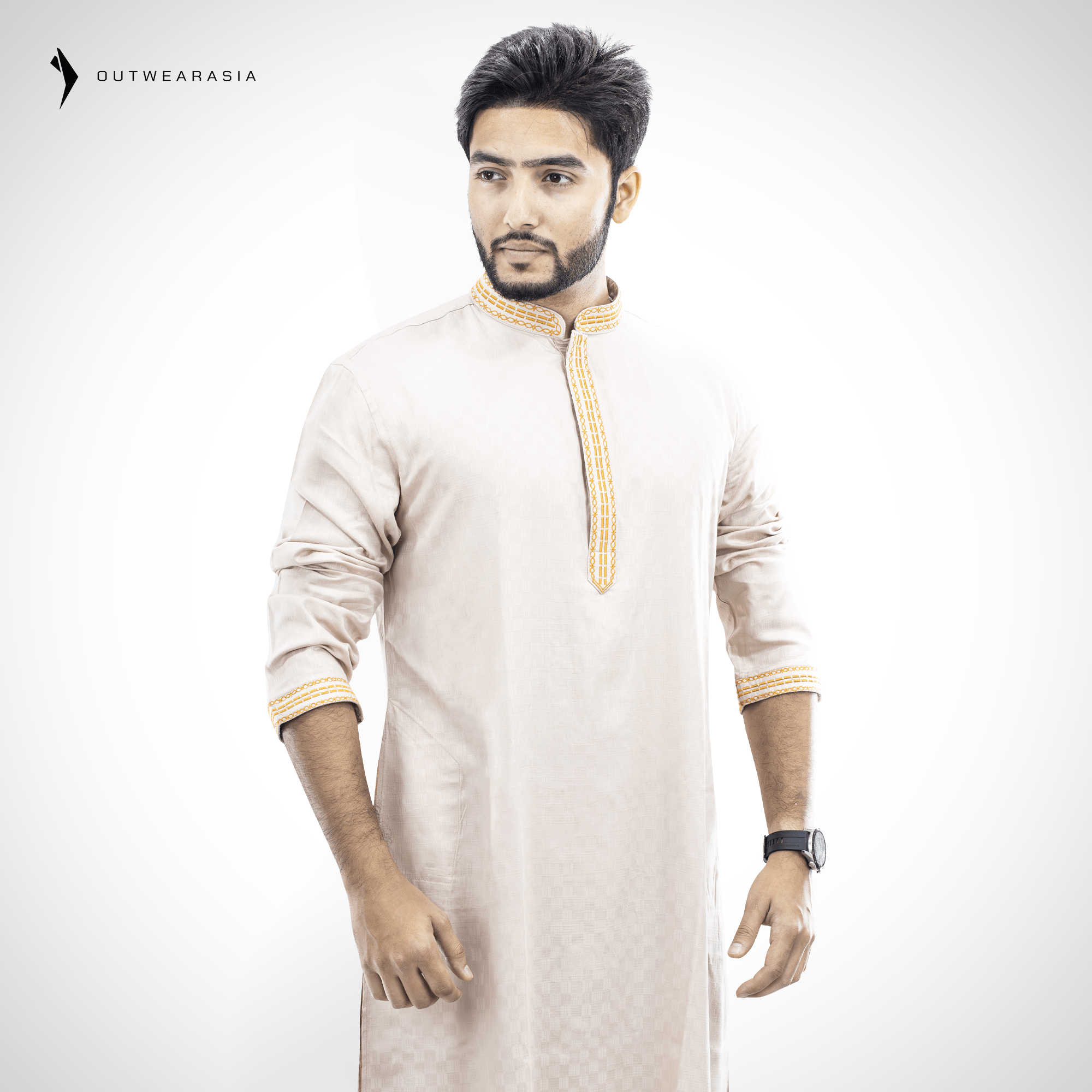 Outwear Exclusive Cotton Embroidery Panjabi - A3_Beige