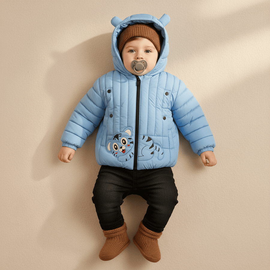 Kid's High Quality Premium Padding Jacket - Toddler Cat face Sky blue