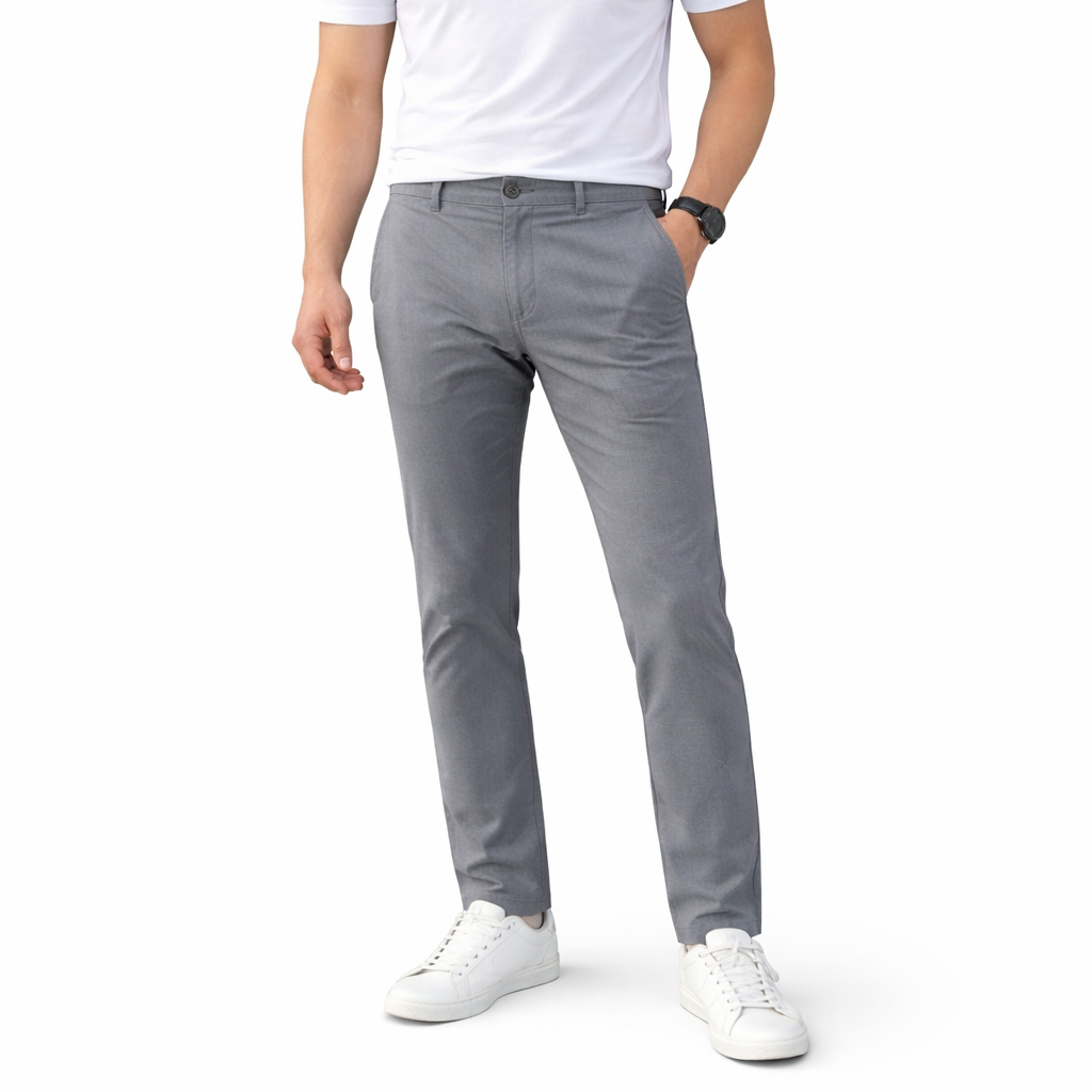 Men’s Slim Fit Light Grey Stretch Chinos – Canvas Cotton Fabric