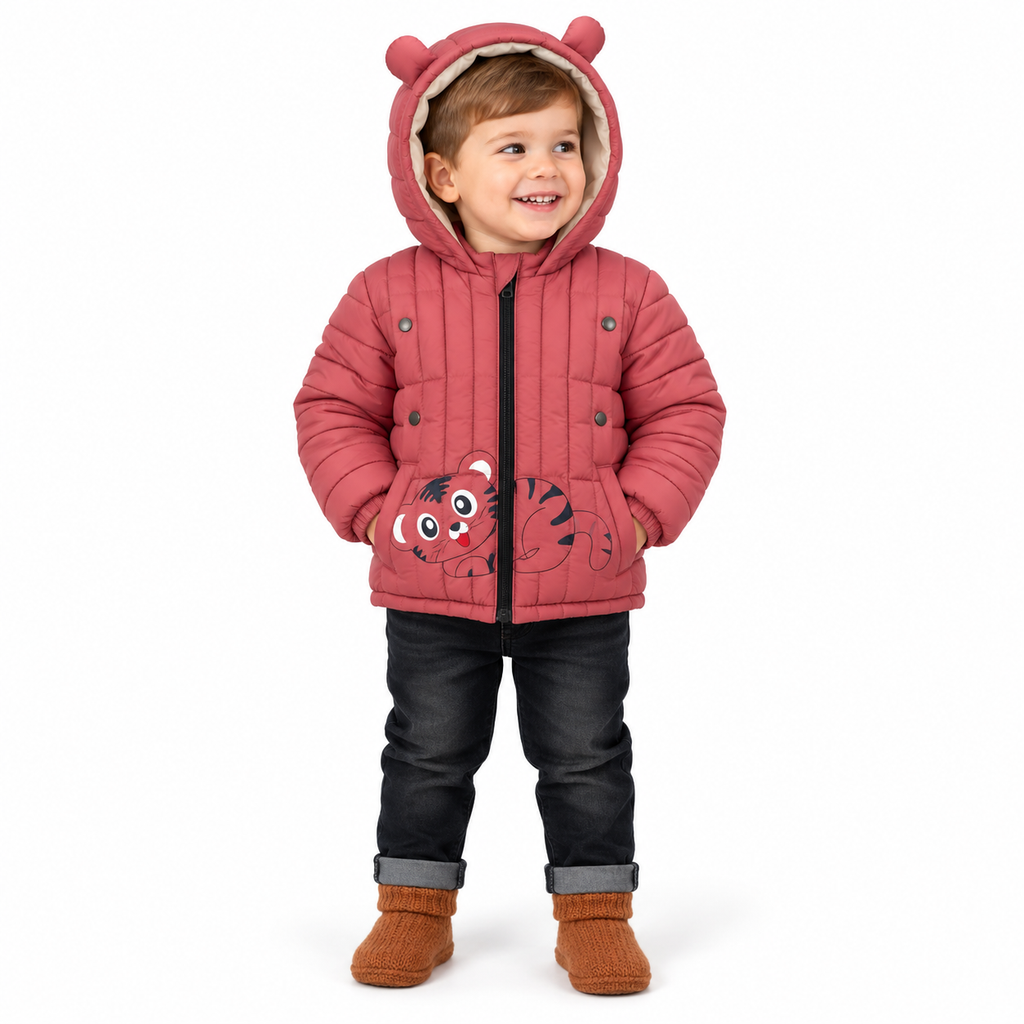 Kids Cat Face Puffer Jacket – Muted Pink