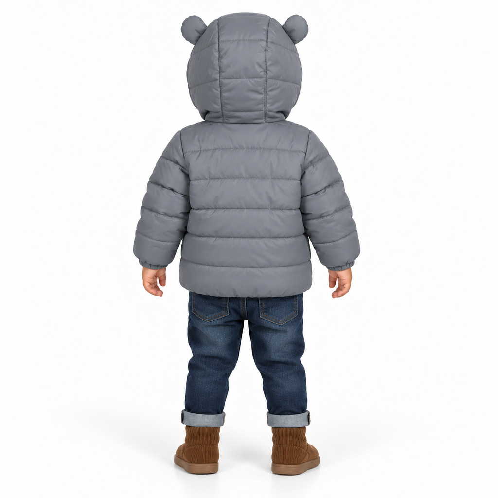 Kids Cat Face Puffer Jacket – Ash Grey