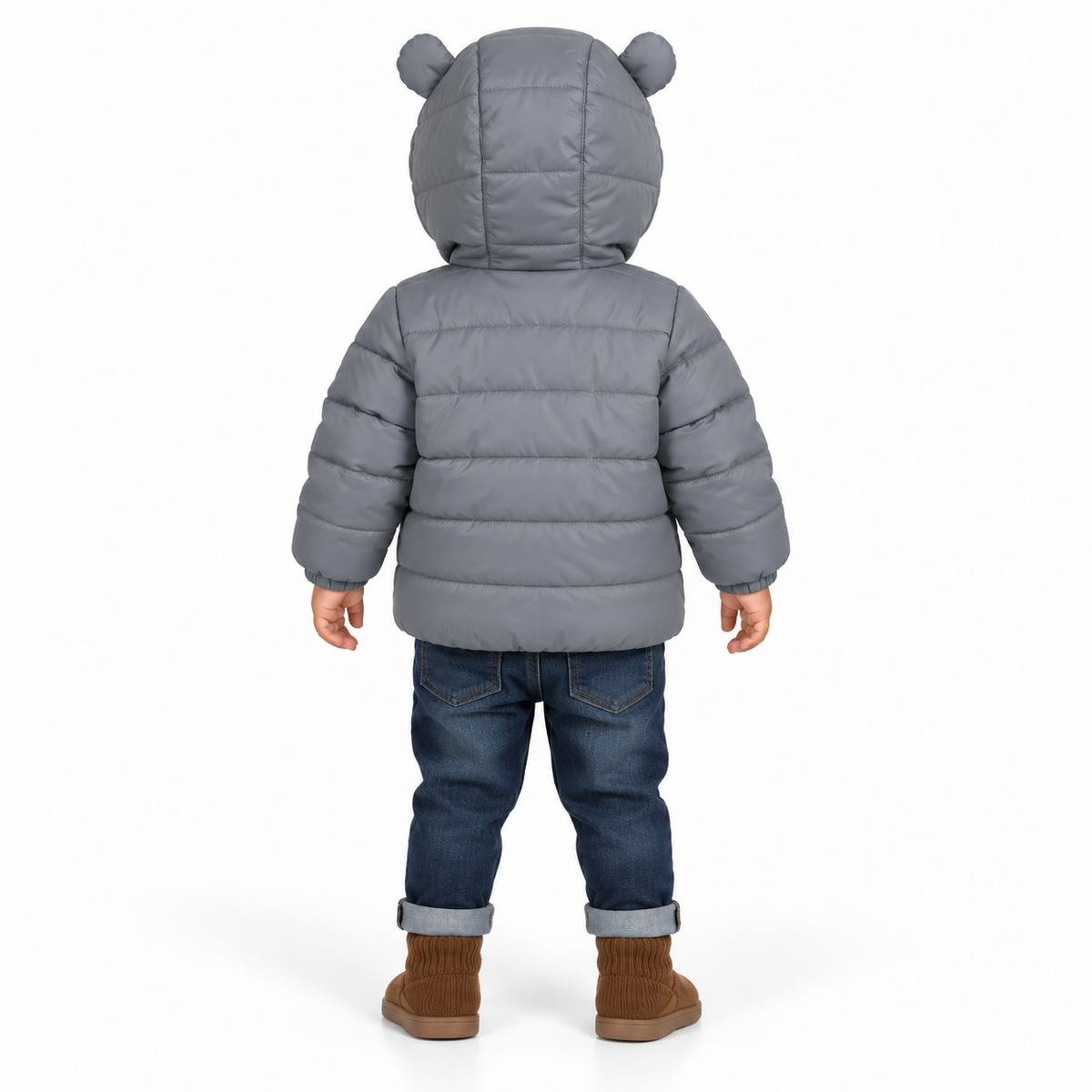 Kids Cat Face Puffer Jacket – Ash Grey