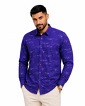 Men’s Premium Tropical Print Full-Sleeve Shirt – Royal Purple