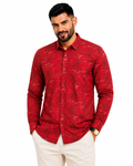 Men’s Premium Tropical Print Full-Sleeve Shirt – Maroon