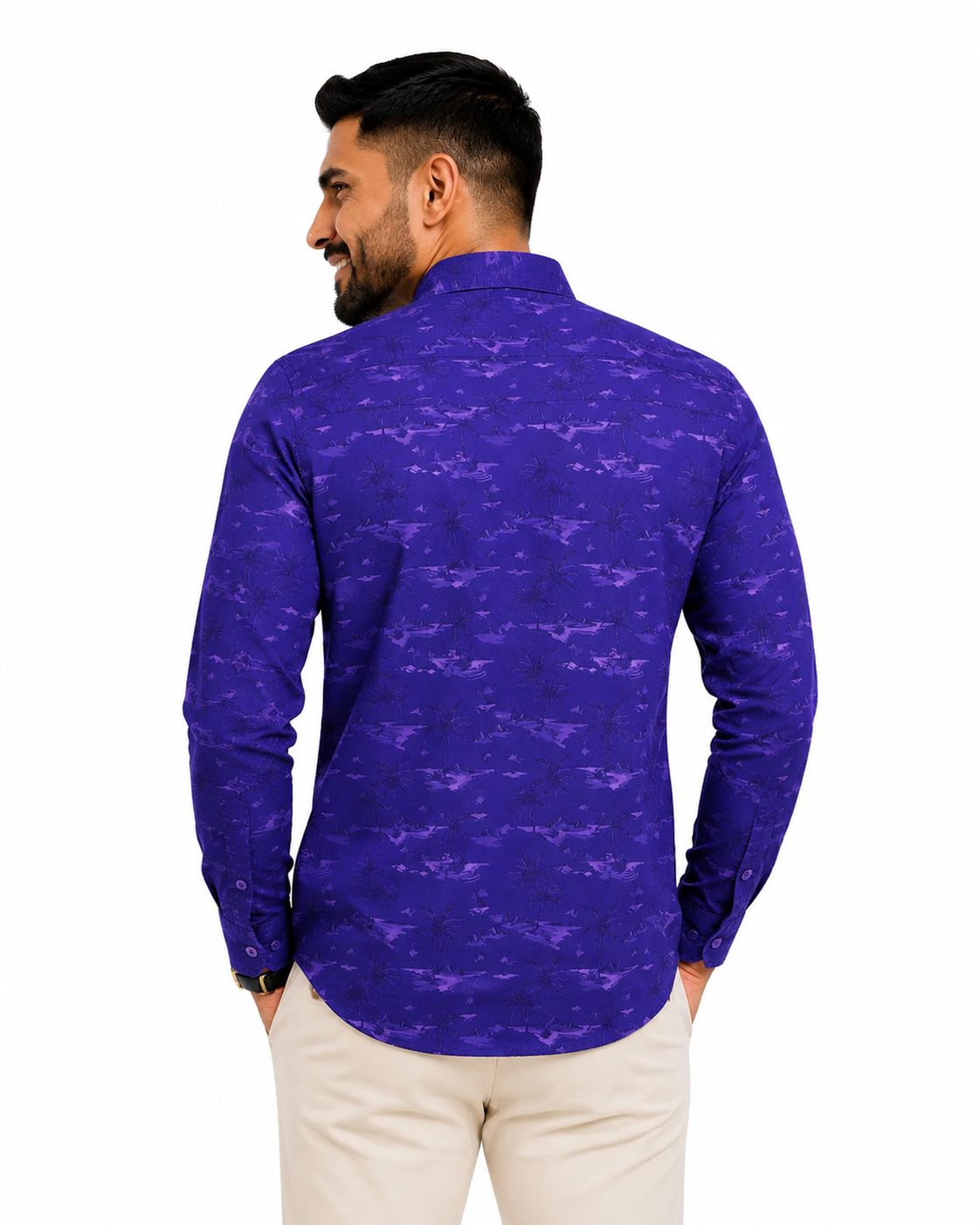 Men’s Premium Tropical Print Full-Sleeve Shirt – Royal Purple