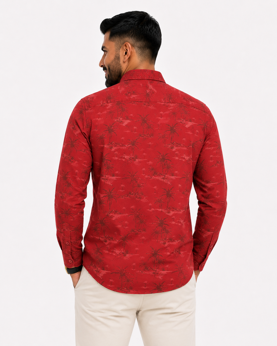 Men’s Premium Tropical Print Full-Sleeve Shirt – Maroon