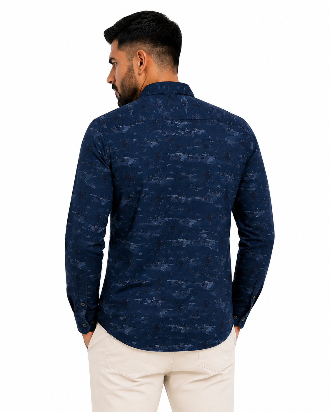 Men’s Premium Tropical Print Full-Sleeve Shirt – Navy