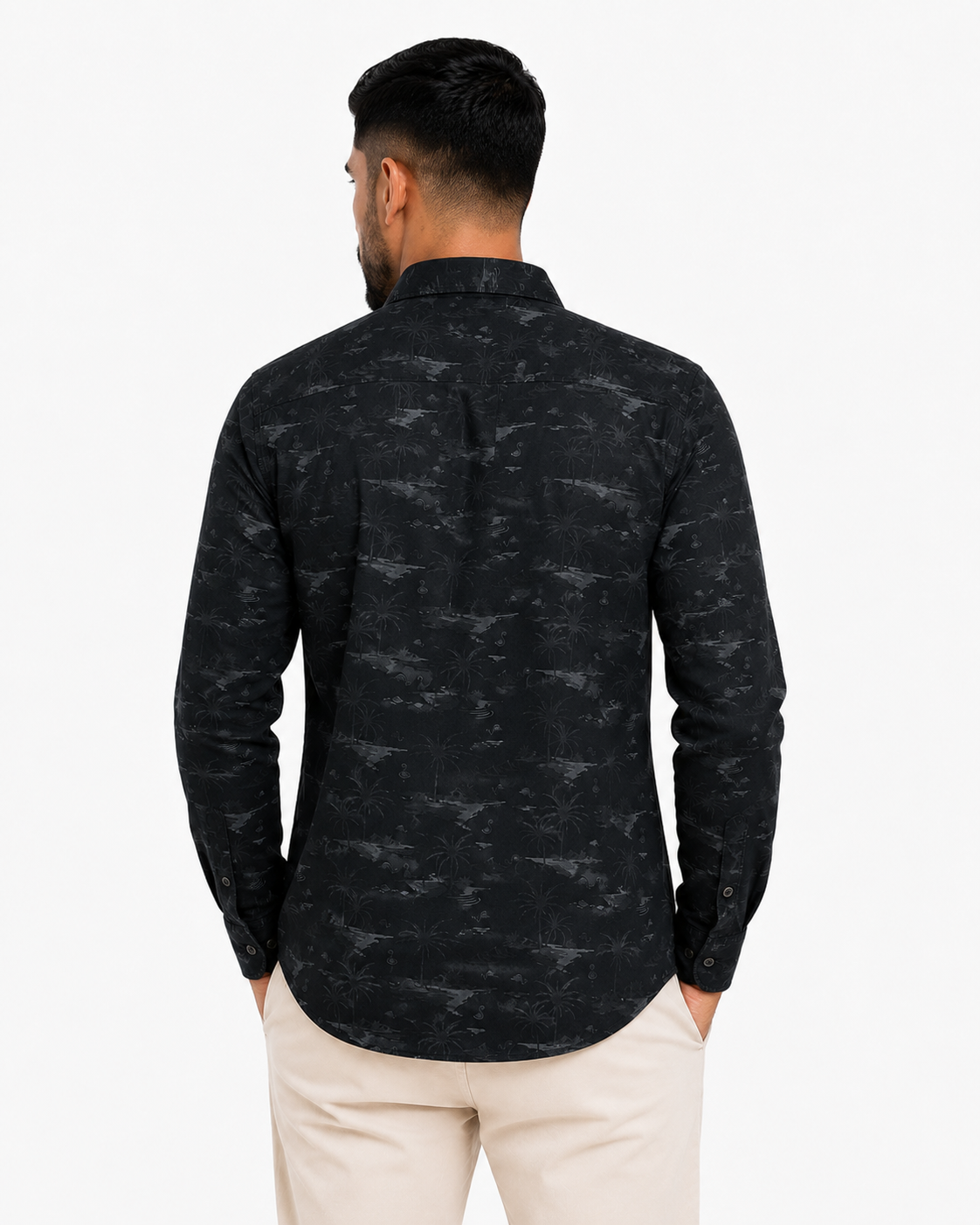Men’s Premium Tropical Print Full-Sleeve Shirt – Black