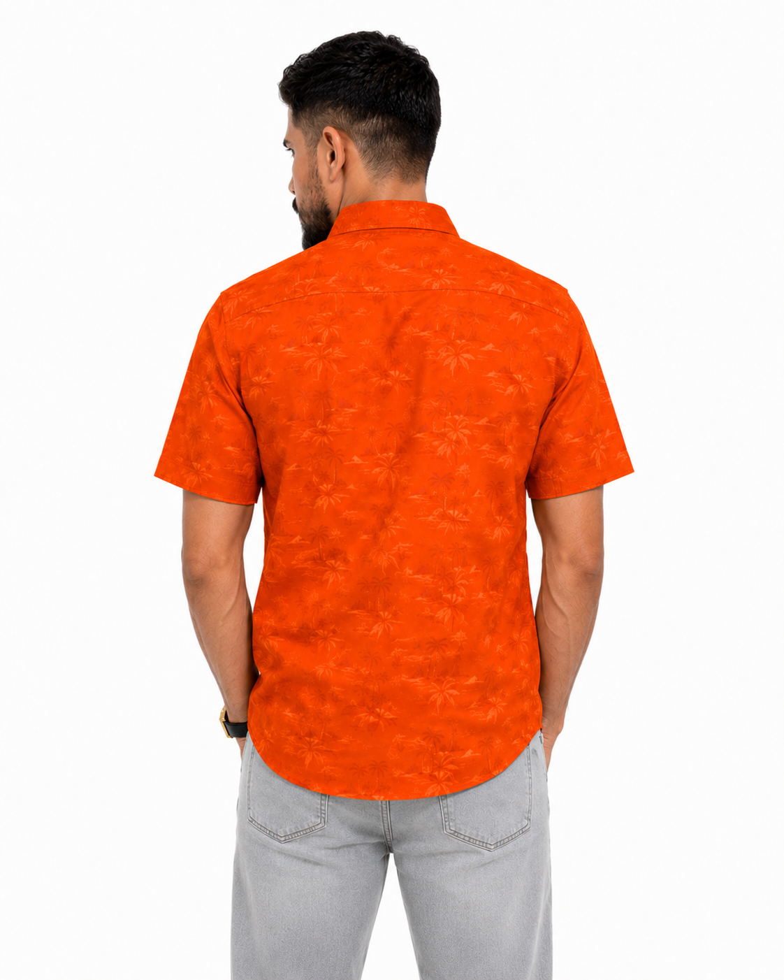Men’s Premium Tropical Print Half-Sleeve Shirt – Orange