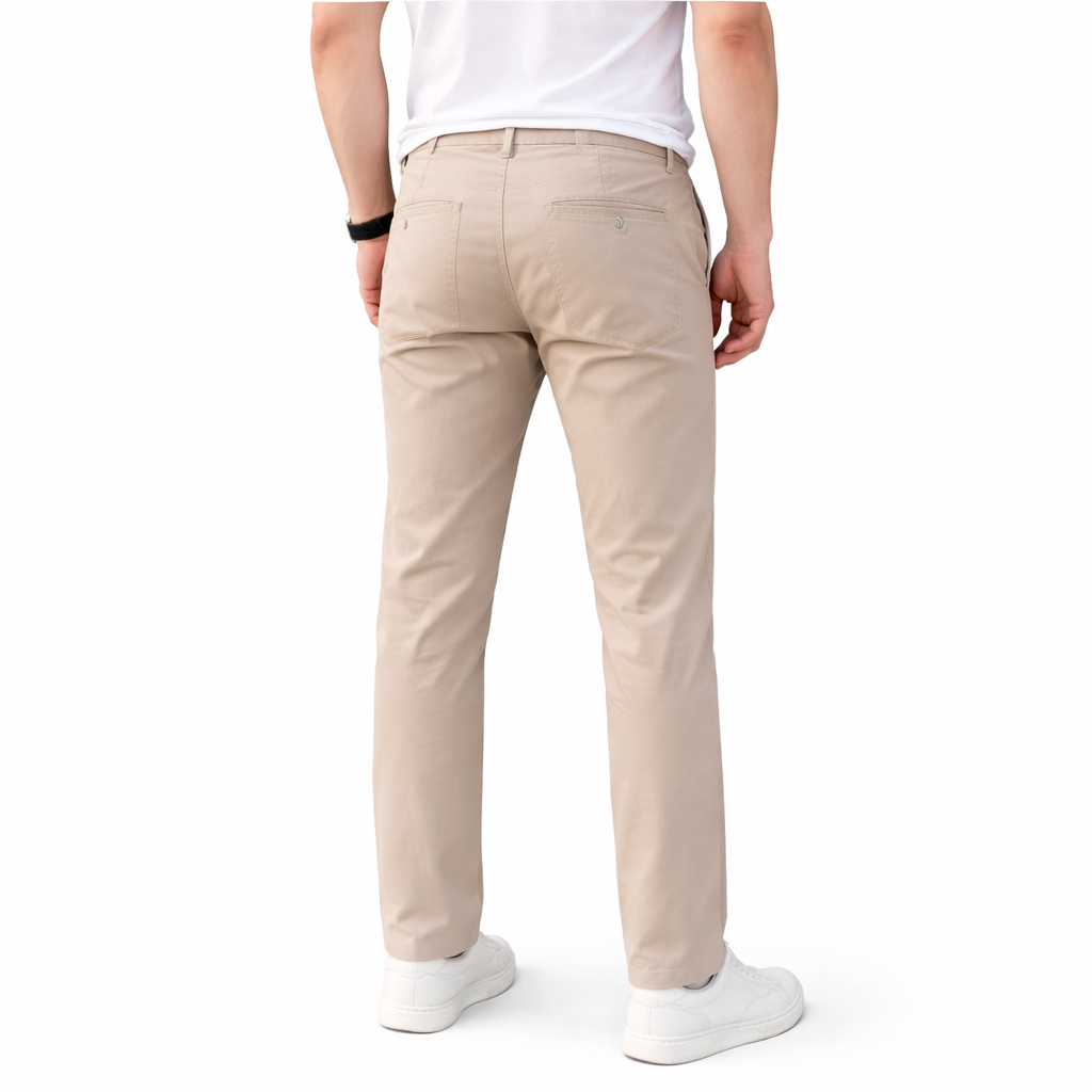 Men’s Slim Fit Beige Stretch Chinos – Canvas Cotton Fabric