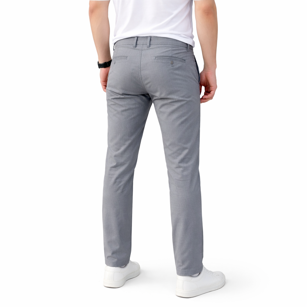 Men’s Slim Fit Light Grey Stretch Chinos – Canvas Cotton Fabric