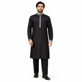 Outwear Men's Exclusive Embroidered Cotton Panjabi- D27_Black