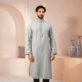 Outwear Men's Exclusive Embroidered Cotton Panjabi- D27_Light Olive