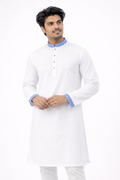 Outwear Men's Exclusive Embroidered Cotton Panjabi- D27_White