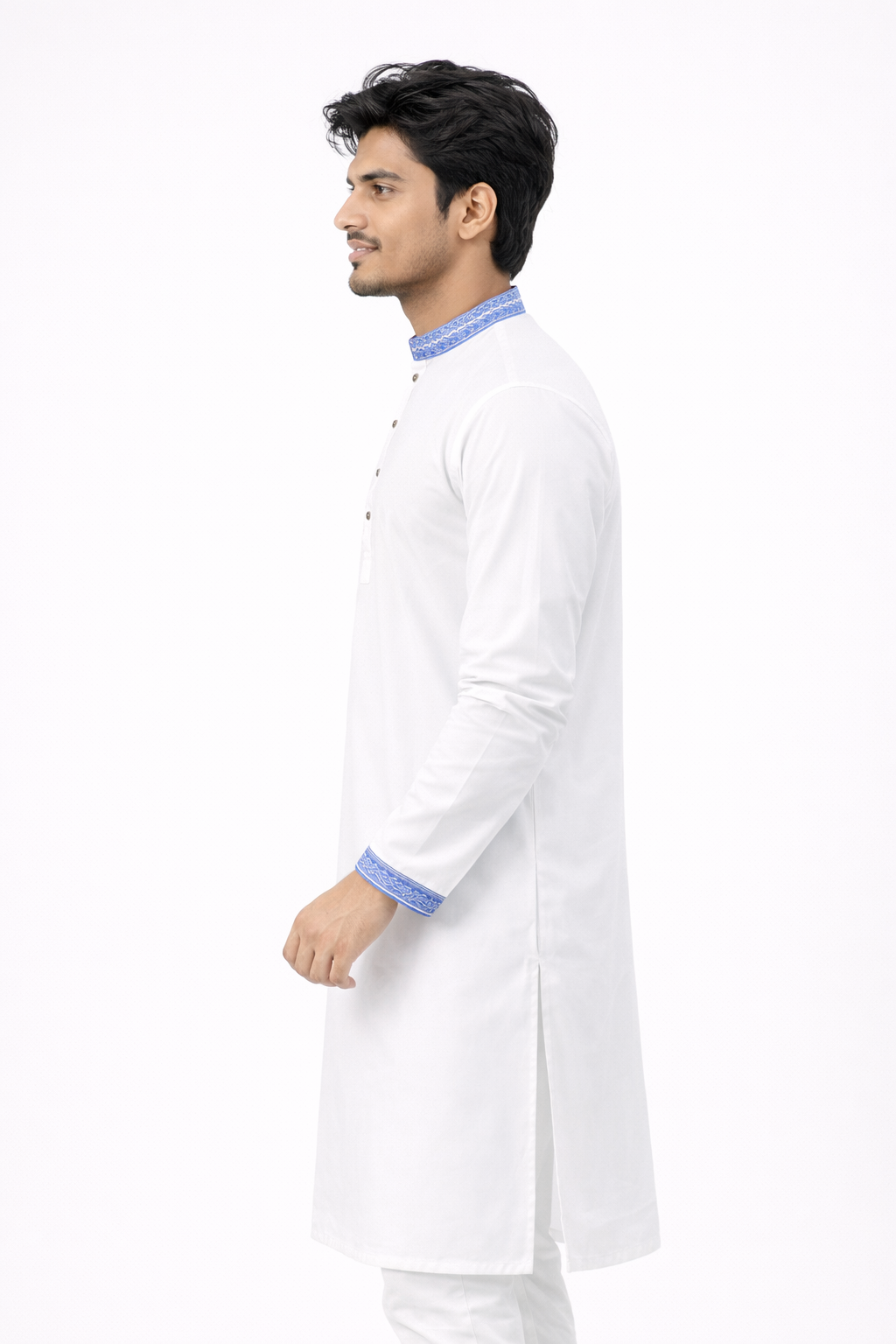 Outwear Men's Exclusive Embroidered Cotton Panjabi- D27_White