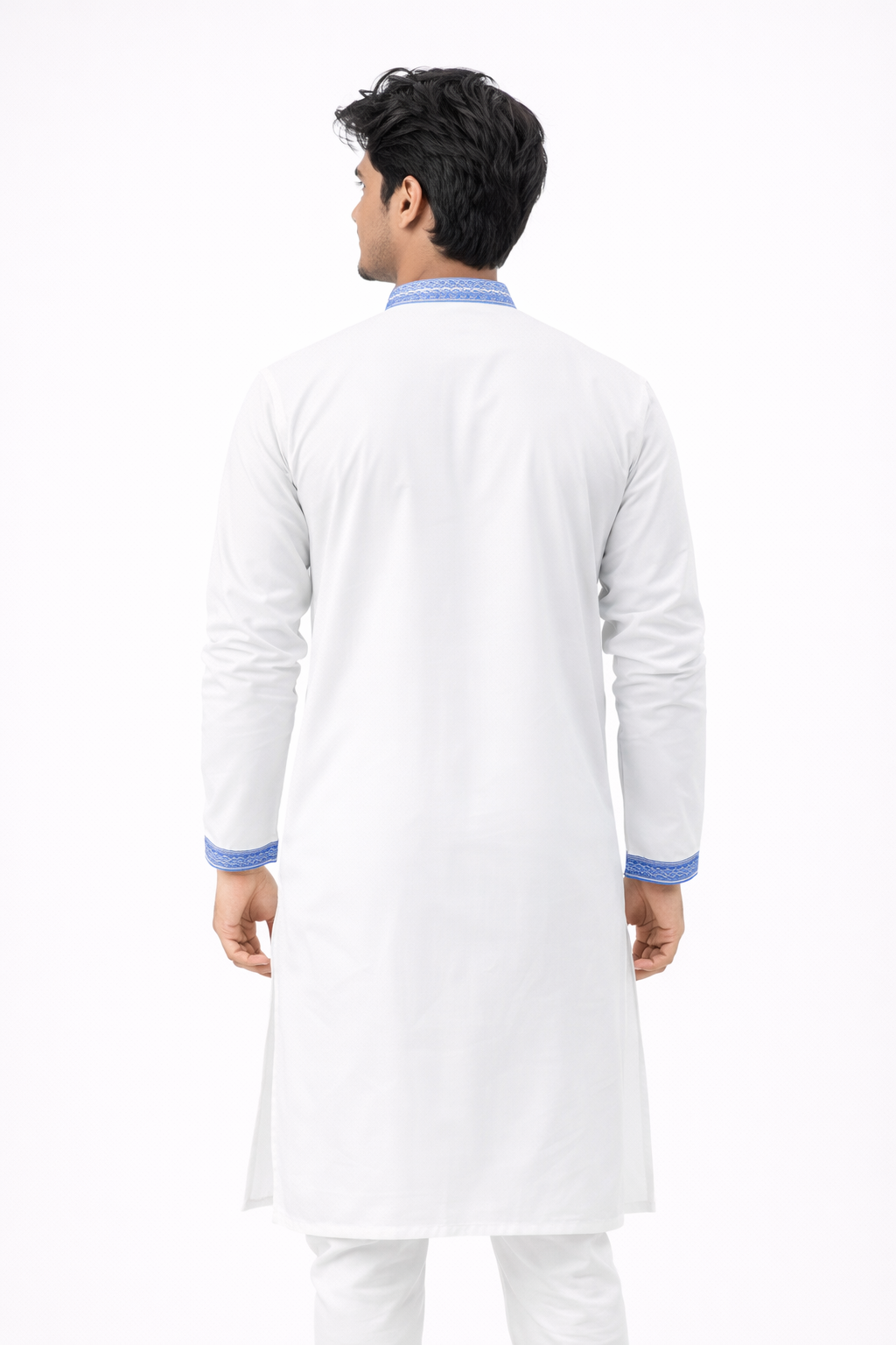 Outwear Men's Exclusive Embroidered Cotton Panjabi- D27_White