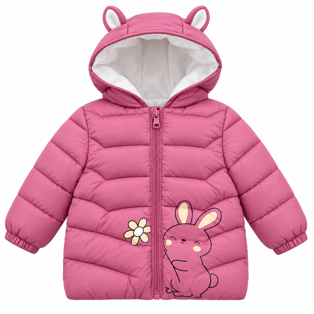 Kids' Cat Face Hooded Winter Puffer Jacket – Pink