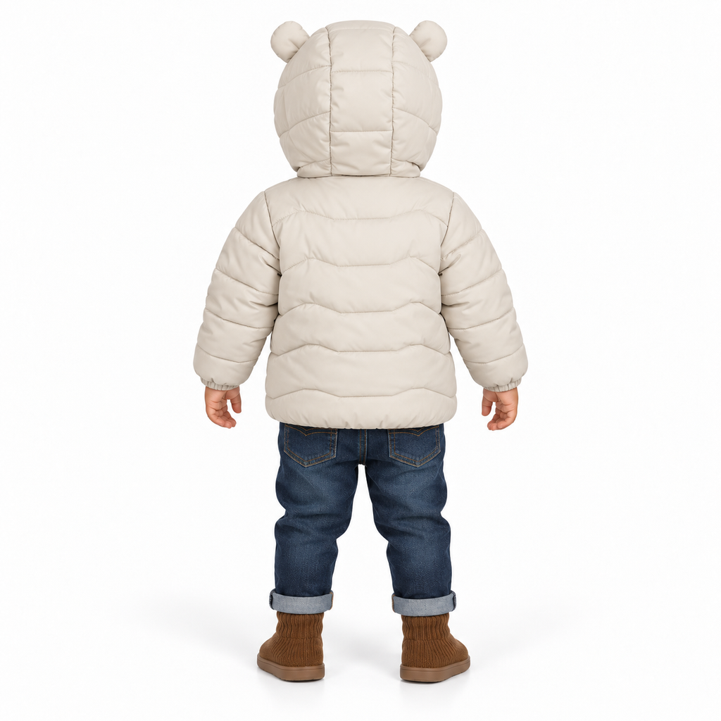 Kids Cat Face Puffer Jacket – Cream