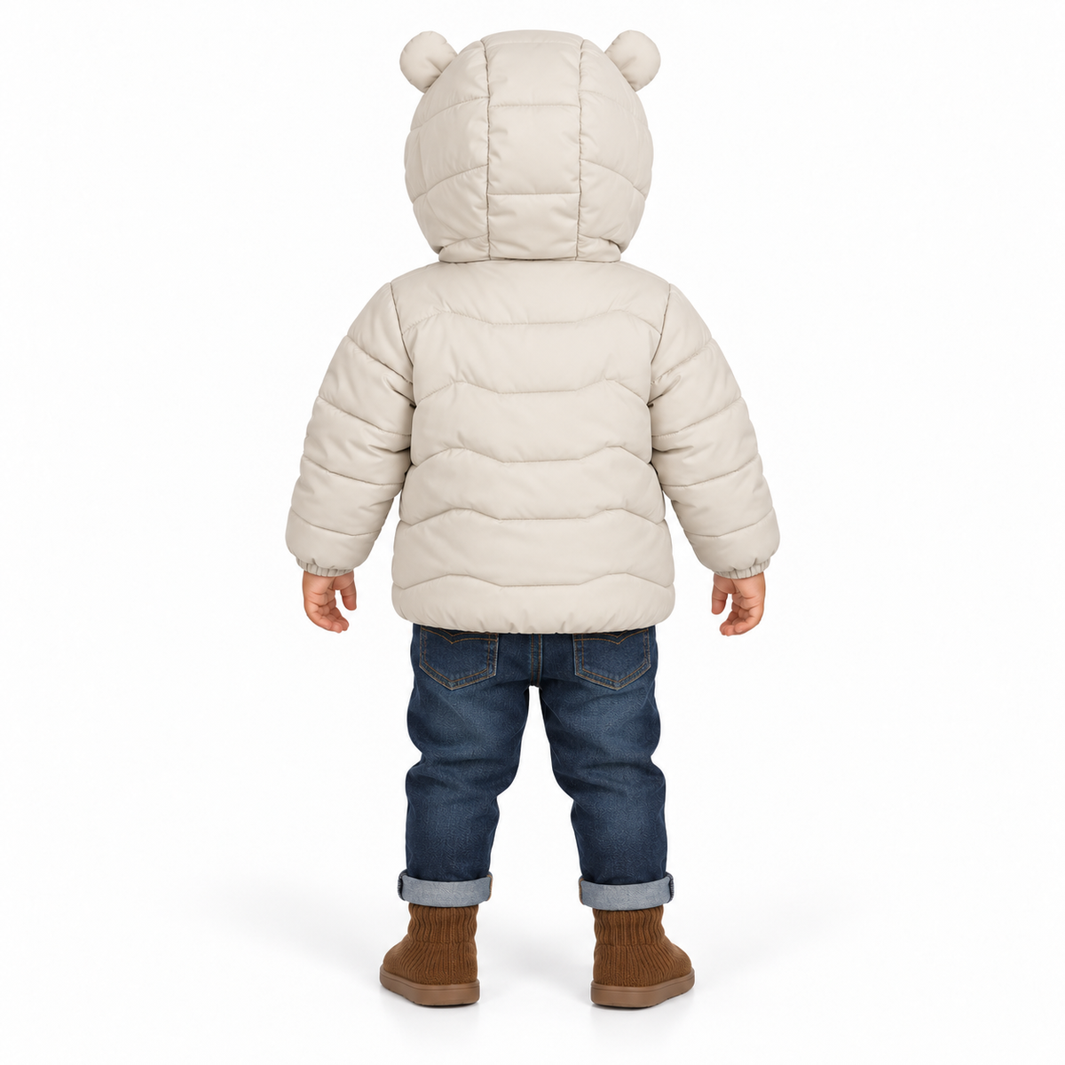 Kids Cat Face Puffer Jacket – Cream