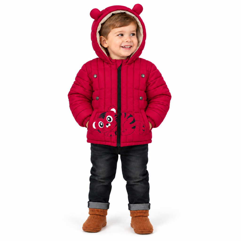 Kids Cat Face Puffer Jacket – Red