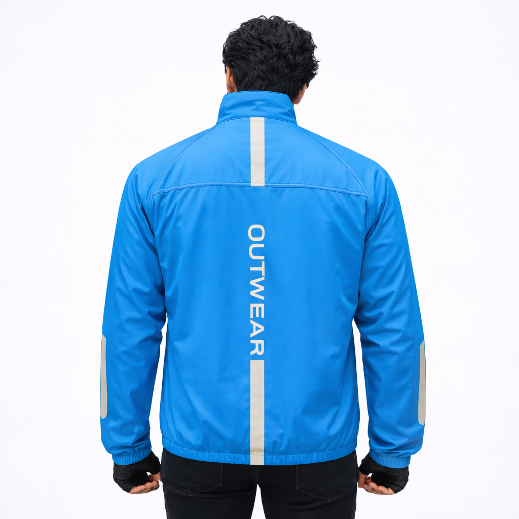 Printed Reflective, More Elasticity RIB & Raglan Collar Windbreaker- Gusty Sky Blue