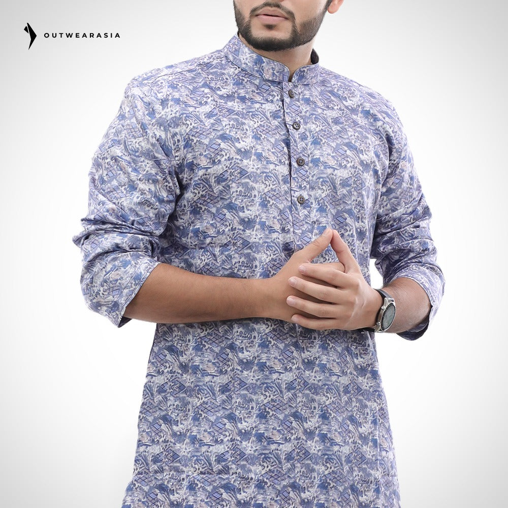 Men's Printed Premium Cotton Panjabi | Outwear - STPA_Purple Print
