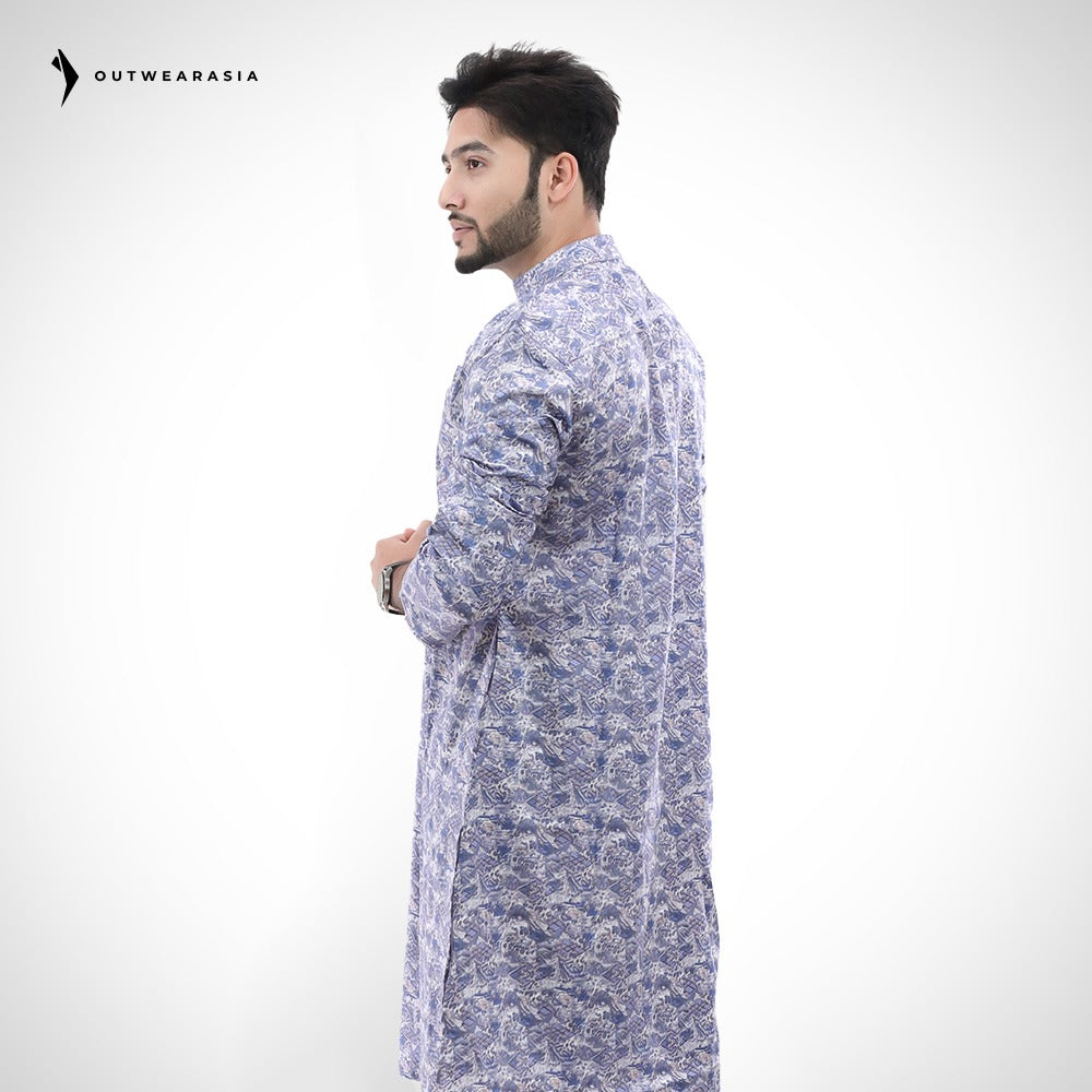Men's Printed Premium Cotton Panjabi | Outwear - STPA_Purple Print