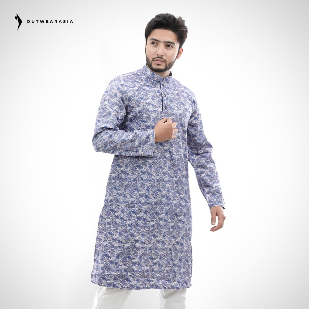 Men's Printed Premium Cotton Panjabi | Outwear - STPA_Purple Print