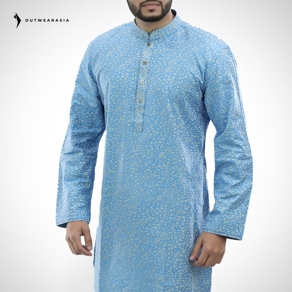 Men's Printed Jacquard Fabric Panjabi | Outwear - D24_Sky Blue