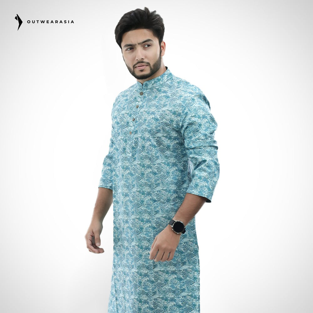 Men's Printed Premium  Cotton Panjabi | Outwear - STPA_Sky Print