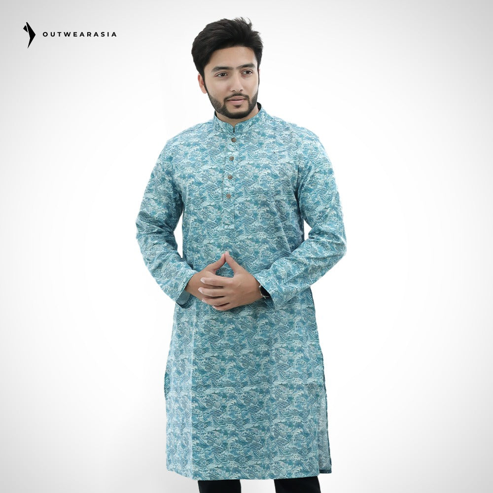 Men's Printed Premium  Cotton Panjabi | Outwear - STPA_Sky Print