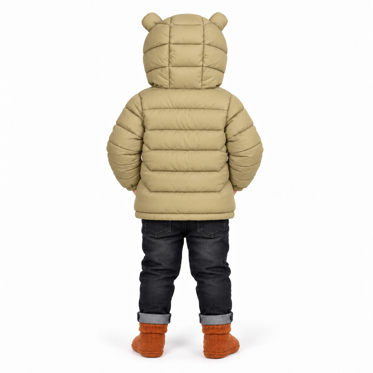 Kids' Cat Face Hooded Winter Puffer Jacket – Beige