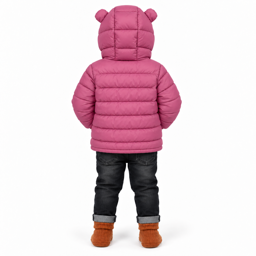 Kids' Cat Face Hooded Winter Puffer Jacket – Pink