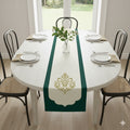 Emerald Elegance Table Runner with Gold Damask Accent – Modern Luxury Dining Decor