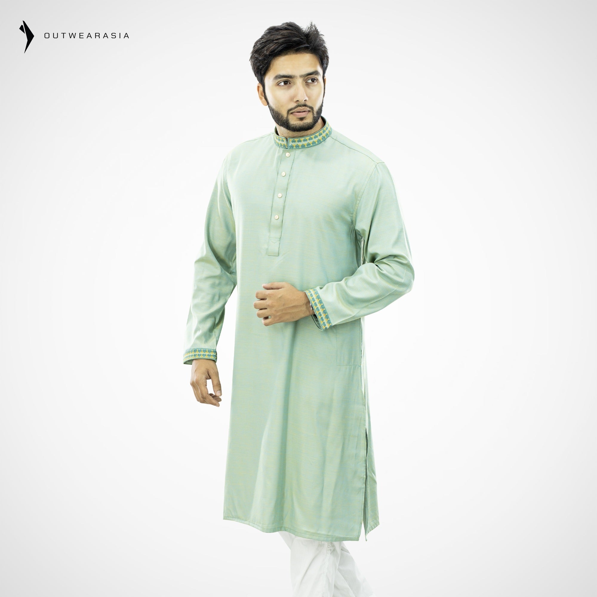 Outwear Men's Exclusive Embroidered Cotton Panjabi- D30_Pest