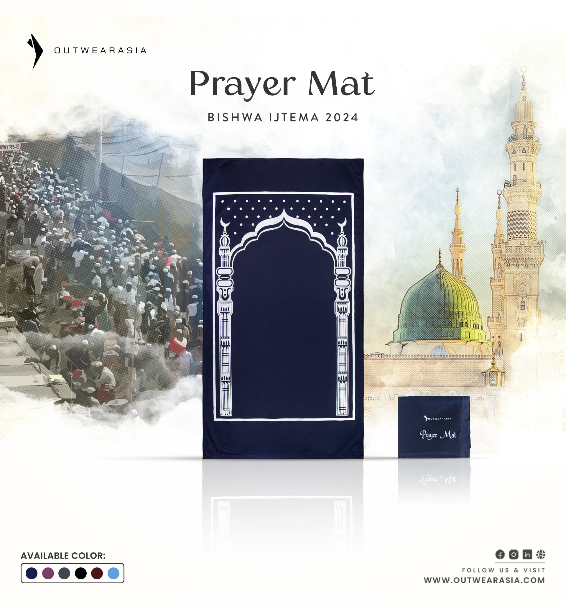 Portable Pocket Prayer Mat, Jaynamaz  Navy