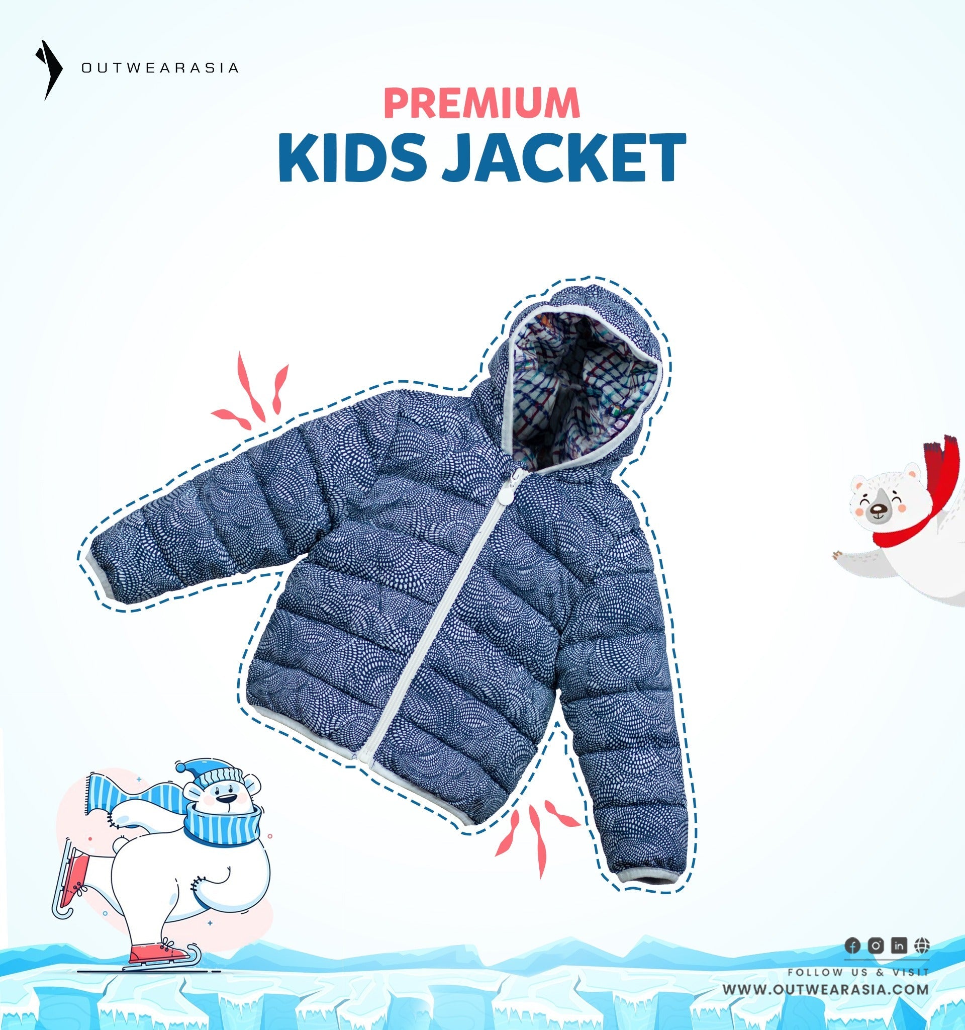 Kid's High Quality Premium Padding Jacket - Toddler Flower Print_Navy Blue
