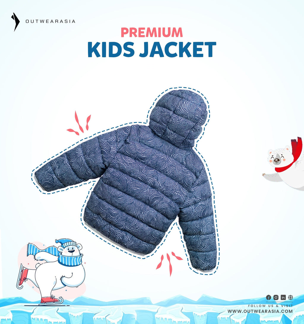 Kid's High Quality Premium Padding Jacket - Toddler Flower Print_Navy Blue
